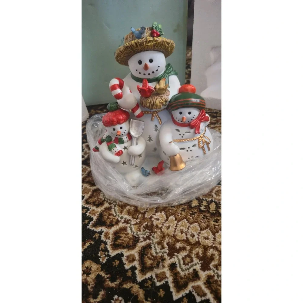 PartyLite Snowman Family Tealight Holder w/ Box Ceramic Christmas Decor - Picture 2 of 8